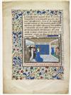 MANUSCRIPT LEAF.  Miniature of St. Catherine of Siena  on vellum leaf from manuscript of Légende de la Vie de Ste. Catherine. 15th ct.